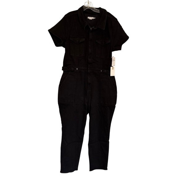 Good American Fit For Success Denim Jumpsuit Women 2XL Black Stretch Minimalist - Picture 3 of 16